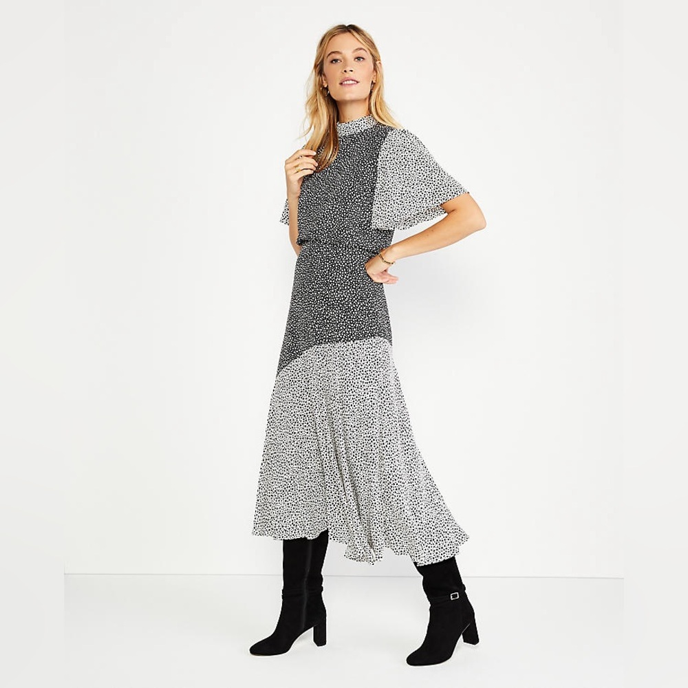 Ann Taylor Mixed Heart Mock Neck Flare Dress